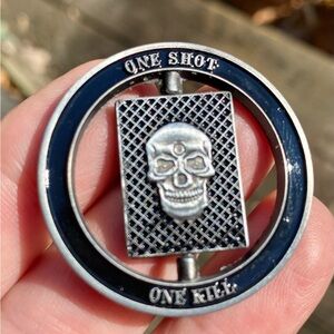 One Shot One Kill Silver and Black Skull challenge coin